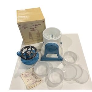 The Pampered Chef Ice Shaver 2940 Blue White Manual Snow Cone Maker with Molds